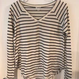 Long Sleeve Navy and Cream V Neck Sweater